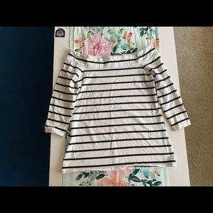 LOFT off the shoulder striped 3/4 length top